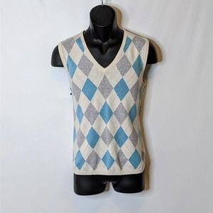 Brooks Brothers Cotton/Cashmere Turquoise/Gray/Cream Sweater Vest Unisex Size L